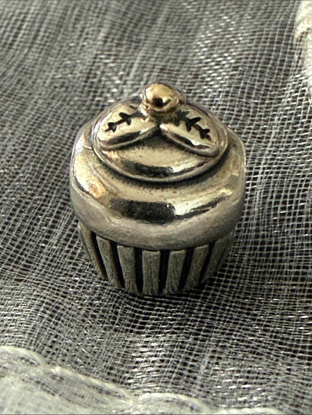 Pandora Silver Cupcake Charm with Gold Accent-Two Toned.